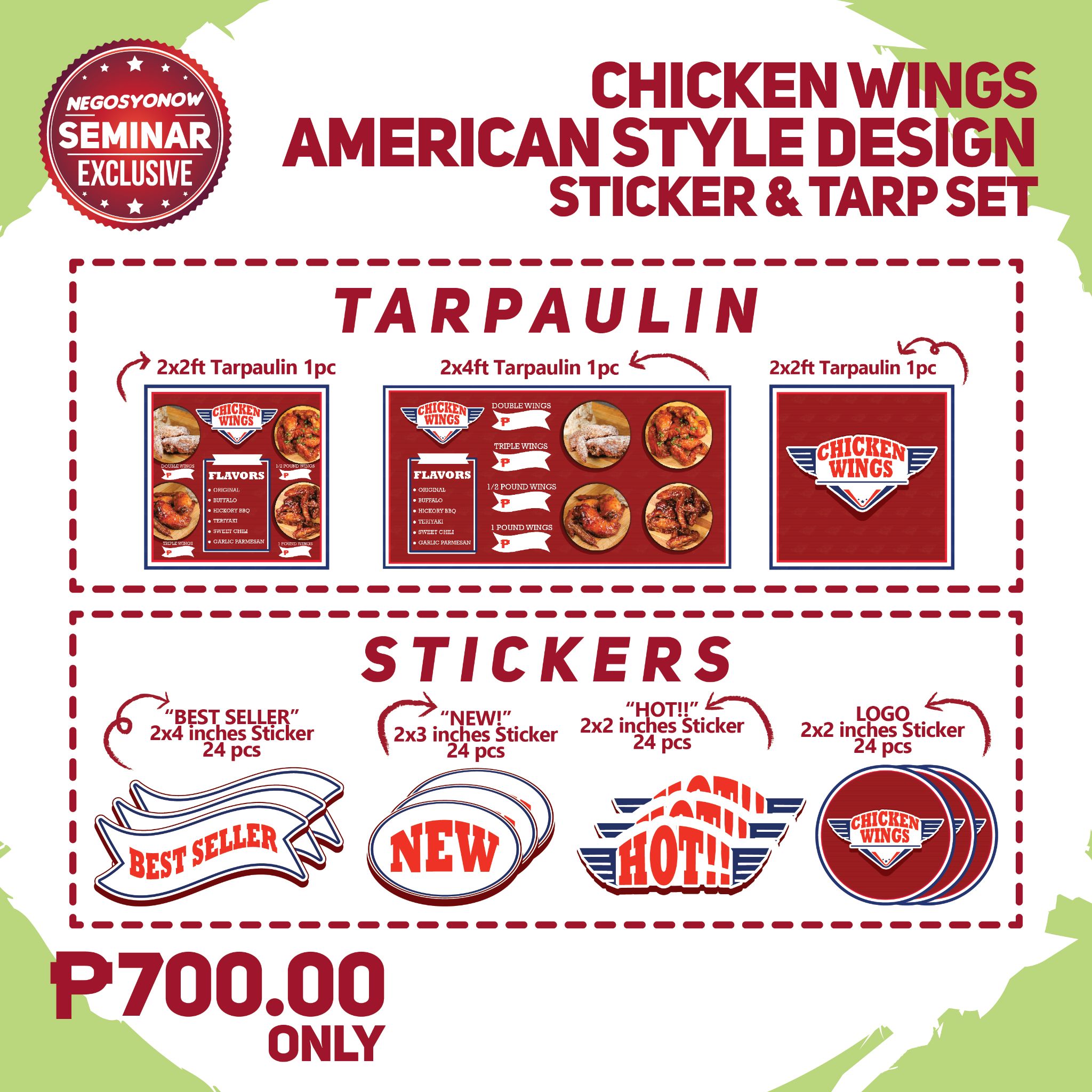 Chicken Wings American Style Design Sticker And Tarp Set